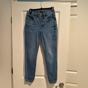 J.Crew 9” High Rise Skinny Jeans Size 27 Exposed Button Fly Medium Wash